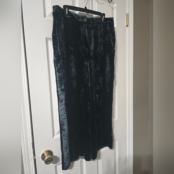 Boden Wide Leg Crushed Velvet Trousers, Dark Green, High Rise, Size 12, EUC! - Picture 3 of 12